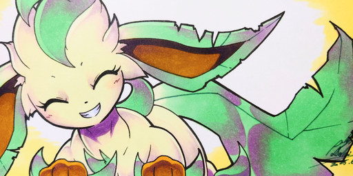 ambiguous_gender blush blush_lines eyelashes eyes_closed feral fur lying on_front paws simple_background smile smiling_at_viewer solo tail tan_body tan_fur teeth toothy_smile 025aki nintendo pokemon eeveelution generation_4_pokemon leafeon pokemon_(species) 2025 absurd_res dated hi_res signature
