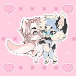 ambiguous_gender anthro band-aid bandage blep blue_blush blue_body blue_fur blush cheek_tuft claws colorful_background duo facial_tuft fingers fur grey_eyes hair heart_symbol hug inner_ear_fluff intersex intersex/intersex long_hair long_tail markings outline pink_blush pink_body pink_fur pink_hair romantic romantic_couple short_hair short_tail simple_background smile standing tail tongue tongue_out tuft white_body white_outline mistystar bobcat domestic_cat felid feline felis lynx mammal 1:1 digital_drawing_(artwork) digital_media_(artwork) flat_colors hi_res nonbinary_(lore)