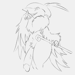 big_penis claws finger_claws genitals humanoid_genitalia humanoid_penis male medikrow penis sharp_teeth sketchy solo teeth thick_thighs walking_cane wing_claws wings wetfur_(artist) doodle_world avian 1:1 monochrome