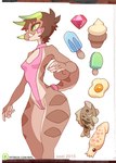 5_fingers anthro backless_clothing backless_swimsuit breasts brown_body brown_hair candy clothing dessert egg female fingers food gem genitals green_eyes hair horn ice_cream lollipop neck_to_crotch_swimsuit non-mammal_breasts one-piece_swimsuit open-back_swimsuit pussy sideless_clothing sideless_swimsuit simple_background smile solo standing swimwear tusks white_background ground-lion clair_(seel_kaiser) chameleon chimereon fish jackson's_chameleon lizard marine reptile scalie 2015 signature