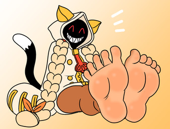 5_toes ^_^ bar_emanata barefoot black_tail braided_hair brown_body brown_skin clothed clothed_female clothed_humanoid clothing countershade_feet countershading dipstick_tail emanata eyes_closed feet female female_humanoid foot_focus grin hair hoodie humanoid_feet markings pigtails plantigrade red_eyes shadow_face sharp_teeth sitting smile solo tail tail_markings tan_body tan_clothing tan_countershading tan_hair tan_hoodie tan_topwear teeth toes topwear twin_braids white_tail_tip wrinkles compysteps arc_system_works blazblue taokaka animal_humanoid cat_humanoid felid felid_humanoid feline feline_humanoid humanoid kaka_(blazblue) mammal mammal_humanoid 2024 digital_media_(artwork) hi_res