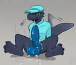 2022 3_toes ambiguous_gender anthro balls barefoot big_balls big_penis biped blue_balls blue_clothing blue_hat blue_headwear blue_penis blue_topwear bodily_fluids bottomless bottomless_anthro bottomless_male charles_(bunjirou) claws clothed clothing cum cum_on_balls cum_on_penis digital_media_(artwork) dragon duo erection extreme_size_difference feet foreskin genital_fluids genitals grey_background hat headgear headwear hi_res huge_penis humanoid_genitalia humanoid_penis male male/ambiguous mammal meatshaq micro mouse murid murine mythological_creature mythological_scalie mythology penis pinned_by_balls rodent scalie shaq_(meatshaq) simple_background sitting_on_another size_difference size_play smile soles tail tail_motion tailwag toe_claws toes topwear under_balls