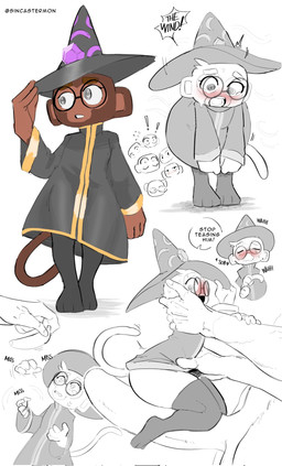 ambiguous_gender bottomwear clothed clothing clothing_lift duo eyewear glasses hat headgear headwear intersex intersex/male legwear magic_user male male/male raised_tail size_difference skirt skirt_lift stockings tail teasing thick_thighs thigh_highs wizard_hat sincastermon bloons_tower_defense ninja_kiwi wizard_monkey_(bloons) haplorhine mammal monkey primate hi_res