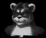 anthro black_background eye_patch eyewear female simple_background solo shadoca blizzard_entertainment warcraft bear mammal pandaren hi_res monochrome