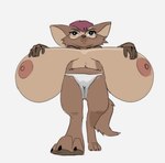 anthro big_breasts black_eyes breasts brown_body brown_fur brown_hair camel_toe claws clothing female fur hair nipples panties sagging_breasts simple_background tan_body tan_fur underwear white_background unknown_artist prostokvashino tama-tama hybrid kangaroo macropod mammal marsupial rodent sciurid tree_squirrel