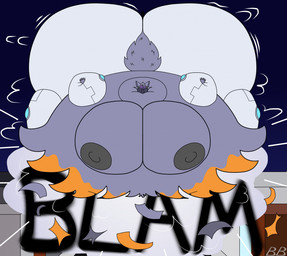 artist_initials big_butt bursting butt creaking fluffy fluffy_tail hissing huge_butt hyper hyper_butt hyper_inflation inflation initials jack-o'-lantern machine moobs motion_lines onomatopoeia popping sound_effects tail text blubberlads protogen 2025 hi_res