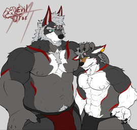 age_difference anthro biped clothed clothing duo headpat jockstrap jockstrap_only larger_male male mature_male muscular muscular_anthro muscular_male nipples older_male pecs simple_background size_difference smaller_male topless underwear underwear_only younger_male demonrat damon_(karlwolf) karl_(karlwolf) canid canine canis mammal wolf 2025 hi_res father_(lore) father_and_child_(lore) father_and_son_(lore) parent_(lore) parent_and_child_(lore) parent_and_son_(lore) son_(lore)
