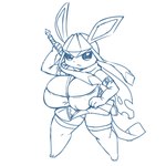 1:1 2022 3_fingers 3_toes :< anthro arms_bent armwear big_breasts blue_and_white bottomwear breasts camel_toe clothing eeveelution elbow_gloves feet female fingers generation_4_pokemon glaceon gloves handwear hi_res holding_object holding_weapon huge_breasts legwear monochrome nintendo nipple_outline obikuragetyan panties panty_shot pokemon pokemon_(species) scarf short_stack simple_background sketch skirt solo thigh_highs toes topwear underwear weapon white_background