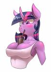 anthro beverage big_breasts blush breasts candy chocolate chocolate_milk cleavage clothed clothing dessert drinking_straw female flavored_milk food glass_tumbler hair horn milk nipple_outline object_between_breasts purple_eyes purple_hair solo underpable friendship_is_magic hands-free_bubble_tea hasbro my_little_pony mythology twilight_sparkle_(mlp) equid equine mammal mythological_creature mythological_equine unicorn 2019 absurd_res hi_res meme portrait