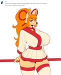 anthro big_breasts biped black_eyes breasts brown_inner_ear_fluff clothing eyebrow_through_hair eyebrows eyelashes female fur hair holding_object huge_breasts inner_ear_fluff legwear long_hair looking_at_viewer orange_hair ponytail simple_background solo stockings tan_body tan_ears tan_fur text thick_thighs thigh_highs translucent translucent_hair tuft voluptuous_anthro voluptuous_female white_background conditional_dnp drakeraynier undertale_yellow ceroba_ketsukane canid canine fox mammal 2024 digital_media_(artwork) english_text hi_res portrait three-quarter_portrait