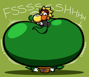 air_inflation balloon_in_mouth belly belly_expansion big_belly big_cheeks black_eyes blonde_hair expansion eyewear eyewear_on_head female flower freckled_face freckles goggles goggles_on_head green_background green_body hair huge_belly hyper hyper_belly hyper_inflation inflation leaf leaf_arms leaf_legs motion_lines not_furry onomatopoeia orange_face petal_hair petals plant plant_pot power_balloon pseudo_hair puffed_cheeks red_eyewear red_goggles side_view simple_background solo sound_effects spherical_inflation swelling text yellow_petals w3d electronic_arts mario_bros nintendo plants_vs._zombies plants_vs._zombies_heroes popcap_games solar_flare_(pvz) elemental_creature elemental_humanoid flora_fauna flower_creature humanoid plant_humanoid sunflower_(pvz) 2025 cel_shading colored digital_media_(artwork) hi_res shaded