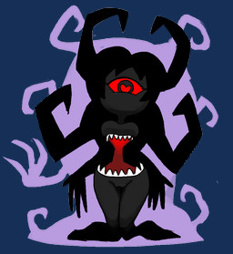 1_eye belly_mouth black_body black_hair breasts female genitals hair heart_eyes heart_symbol mouthless not_furry open_mouth red_eyes sharp_teeth solo teeth vulva minus8 eversion princess_nehema humanoid monster monstrous_humanoid shadow_creature aliasing alpha_channel digital_media_(artwork)