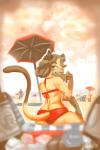 alcohol beach beer beverage bikini blue_eyes clothing femboy looking_at_viewer looking_back male seaside sitting solo swimwear two-piece_swimsuit umbrella wiess liam_(wiess) domestic_cat felid feline felis mammal siamese 2019 2:3 hi_res