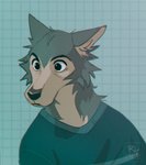 anthro cheek_tuft chromatic_aberration clothed clothing facial_tuft fur grey_body grey_fur head_tuft male multicolored_body multicolored_fur simple_background solo tuft two_tone_body two_tone_fur ritwell beastars legoshi_(beastars) canid canine canis mammal wolf hi_res