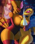 2022 4:5 antennae_(anatomy) anthro arthropod bedroom_eyes bee beedrill big_breasts big_butt breast_squish breasts breasts_frottage butt conditional_dnp detailed_background digital_media_(artwork) digital_painting_(artwork) duo eye_contact female female/female generation_1_pokemon generation_4_pokemon hand_on_arm heart_eyes heart_symbol hi_res huge_breasts hymenopteran insect insect_wings looking_at_another narrowed_eyes nintendo orange_body paradoxing pokemon pokemon_(species) red_eyes seductive squish thick_thighs vespiquen wide_hips wings yellow_body
