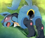 2021 ahegao ambiguous_gender anus ass_up blue_anus blue_body blue_fur blush bodily_fluids butt dagasi drooling eye_roll fangs feet fucked_silly fur generation_4_pokemon genital_fluids genitals glistening glistening_body half-closed_eyes holding_crotch looking_pleasured lucario lying male male_(lore) missing_penis narrowed_eyes nintendo non-euclidean_sex on_front outside paws penis pokemon pokemon_(species) portal portal_penis portal_ring questionable_consent raised_tail red_eyes saliva saliva_string sex solo sweat tail tears teeth thinking_with_portals tongue tongue_out
