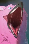 blue_eyes bodily_fluids feathers feral imminent_vore male mouth_shot open_mouth pink_body saliva solo teeth_showing throat seregore mythology schnee_(snowraider8) avian gryphon mythological_avian mythological_creature absurd_res hi_res