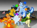 3_toes ambiguous_gender anthro aura black_body black_fur blue_body blue_eyes blue_fur blue_skin clothing feet fire flaming_tail fur gem gradient_background group hindpaw jumping orange_body orange_skin pawpads paws purple_eyes rear_view red_eyes shell simple_background soles tail toes yellow_body yellow_fur ben_the_dragon nintendo pokemon canid canine charmander generation_1_pokemon generation_2_pokemon generation_4_pokemon generation_5_pokemon lucario mammal pokemon_(species) reptile riolu scalie snivy squirtle totodile 2012