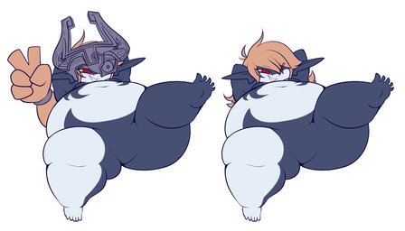belly big_belly big_butt breasts butt clothing featureless_breasts featureless_crotch female fused_shadow hair headgear headwear huge_belly huge_butt huge_hips huge_thighs orange_hair overweight red_eyes simple_background solo thick_thighs white_background wide_hips princecoffeecakes nintendo the_legend_of_zelda twilight_princess midna humanoid imp twili 2025 absurd_res hi_res