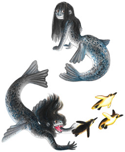 female feral fin hair long_hair nude open_mouth solo spots tongue underwater water ink-the-artist aquatic avian bird leopard_seal mammal penguin pinniped seal taur 2021 absurd_res hi_res traditional_media_(artwork)
