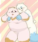 anthro belly blue_body blue_fur blush duo fur hug hugging_another hugging_from_behind humanoid_hands male moobs nipples overweight overweight_male white_body white_fur young awa_awa bear mammal 2019