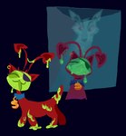 ambiguous_gender feral green_body open_mouth open_smile red_body slime smile solo guncht neopets aisha_(neopets) lupe_(neopets) neopet_(species)