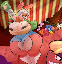 1_eye anthro big_breasts blue_hair blush breasts brown_body clothed clothing female female/female group hair huge_breasts nipples open_mouth smile spiral spiral_eyes text thick_thighs wide_hips kiss_the_carrot nintendo pokemon koi_(kiss_the_carrot) malpo_(kiss_the_carrot) petra_(kiss_the_carrot) taffy_(elbasura) canid canine canis generation_1_pokemon generation_3_pokemon generation_4_pokemon generation_7_pokemon ghost magnemite mammal mismagius pokemon_(species) rockruff spinda spirit yungoos digital_media_(artwork) english_text hi_res shaded