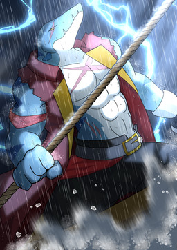 abs anthro blue_body countershading electricity hook hook_hand lightning male muscular muscular_male pecs pirate scar sea ship solo storm vehicle water watercraft dragokaizer666 barracuda fish istiophoriform marine absurd_res hi_res