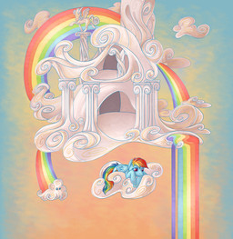 blue_body blue_feathers blue_fur building cloud column detailed_background feathered_wings feathers female feral fur hair home house multicolored_hair quadruped rainbow rainbow_arch rainbow_hair resting sculpture solo statue tail toony water waterfall wings nikohl friendship_is_magic hasbro my_little_pony mythology rainbow_dash_(mlp) equid equine mammal mythological_creature mythological_equine pegasus