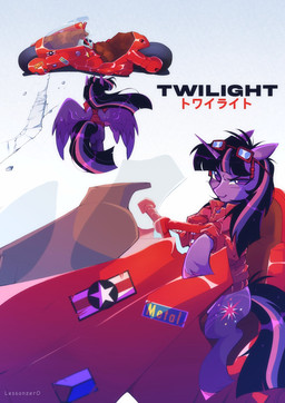 clothing eyewear female feral fetlocks goggles hair_strand horn jacket looking_at_viewer motorcycle solo sticker topwear vehicle wings twiligh7s_bong akira_(film) friendship_is_magic hasbro my_little_pony mythology twilight_sparkle_(mlp) equid equine mammal mythological_creature mythological_equine winged_unicorn hi_res