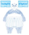 anthro black_body black_fur black_nose blush boxers_(clothing) bulge clothing fur kemono male overweight overweight_anthro overweight_male simple_background solo text underwear white_background white_body white_fur armadirou bear giant_panda mammal 2020 hi_res japanese_text