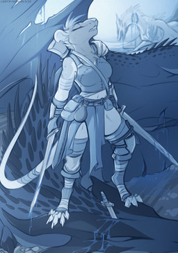 ambiguous_gender anthro biped blood bodily_fluids bottomwear breasts clothed clothed_anthro clothed_female clothing death eyes_closed female front_view fully_clothed fully_clothed_anthro fully_clothed_female fur group holding_melee_weapon holding_object holding_sword holding_weapon horn melee_weapon navel open_mouth standing sword tail teeth tongue topwear trio weapon wings lizet mythology dragon mammal murid murine mythological_creature mythological_scalie rat rodent scalie 2025 blue_and_white digital_media_(artwork) hi_res monochrome