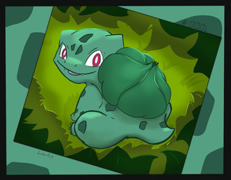 claws fangs feral grass green_body plant red_eyes short_tail simple_background smile solo tail tail_motion tailwag teeth lowpoly_(artist) nintendo pokemon bulbasaur generation_1_pokemon pokemon_(species) hi_res