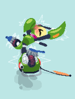 ambiguous_gender antennae_(anatomy) blue_background blush brush brushing collar exhaust_pipe exhaust_smoke eyes_closed flag flag_(object) green_body headlight_eyes looking_pleasured lying machine metallic_body motion_lines on_back pink_collar raised_arm simple_background solo tire vehicle giik emmie_(giik) arthropod insect living_machine living_vehicle mantis 2025 digital_drawing_(artwork) digital_media_(artwork) pixel_(artwork) nonbinary_(lore)