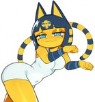 anthro big_breasts breasts clothing dress female looking_at_viewer pose simple_background skintight_clothing smug solo white_background melonpuff animal_crossing nintendo ankha_(animal_crossing) domestic_cat felid feline felis mammal hi_res