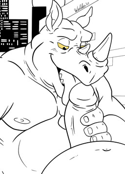 anthro belly big_belly duo erection genitals horn humanoid_genitalia humanoid_penis licking male male/male navel nipples nude oral penile penis penis_lick sex tongue tongue_out yellow_sclera wielder13 teenage_mutant_ninja_turtles bebop rocksteady mammal rhinoceros suid suine sus_(pig) wild_boar absurd_res digital_media_(artwork) hi_res
