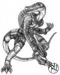 4_fingers 4_toes anthro anthrosaurs armor artist_logo biped claws clothed clothing dinosaur feet fingers fn_f2000 greaves greyscale gun handgun holding_gun holding_object holding_ranged_weapon holding_weapon holster knife logo looking_aside military_uniform monochrome pistol predaguy prehistoric_species ranged_weapon reptile rifle scalie sharp_teeth sheathed_weapon simple_background solo spinosaurid spinosaurus standing teeth theropod toes uniform weapon white_background