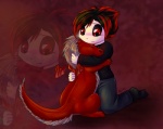 alternative_fashion anthro blush chibi clothing cuddling duo goth hair heart_symbol hug love male membrane_(anatomy) membranous_wings pose smile tail wings foxinajacket mythology corpse-grinder dragon human mammal mythological_creature mythological_scalie scalie 2013