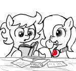 book duo earth_pony emerald_jewel_(colt_quest) equid equine fan_character female feral ficficponyfic hasbro horse jewelry male mammal my_little_pony necklace pony ruby_rouge_(colt_quest) simple_background white_background young young_feral