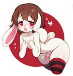 4_fingers anthro brown_hair clothing femboy fingers floppy_ears fur genitals hair heart_eyes heart_symbol humanoid_genitalia humanoid_penis legwear male penis red_eyes solo thigh_highs white_body white_fur young young_anthro niniidawns lagomorph leporid mammal rabbit 2020 digital_media_(artwork) portrait shaded three-quarter_portrait