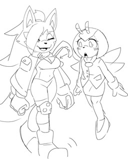 anthro blush blush_lines breast_envy breasts cleavage clothed clothed_female clothing duo fangs female looking_at_breasts motion_lines suit teeth divadula_k idw_publishing sega sonic_the_hedgehog_(comics) sonic_the_hedgehog_(idw) sonic_the_hedgehog_(series) jewel_the_beetle whisper_the_wolf arthropod beetle canid canine canis insect mammal wolf hi_res monochrome sketch