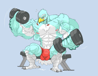 3_toes abs anthro areola avian_feet balls beak bench big_balls big_bulge big_muscles big_penis blue_background blue_body blue_feathers bodily_fluids bulge claws clothed clothing countershade_torso countershading cum dual_holding dumbbell exercise feathers feet genital_fluids genitals grey_claws holding_dumbbell holding_object huge_balls huge_bulge huge_muscles huge_penis hyper hyper_balls hyper_bulge hyper_genitalia hyper_muscles hyper_penis looking_at_viewer male multicolored_body multicolored_feathers muscular muscular_anthro muscular_male nipples penis pink_areola pink_nipples scutes simple_background sitting smile solo tail tail_feathers toe_claws toes topless underwear underwear_only vein veiny_muscles weightlifting weights white_body white_countershading white_feathers workout yellow_beak stagor55 nintendo the_legend_of_zelda avian bird rito 2017 digital_media_(artwork)