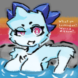 anthro blue_body blue_fur female female/female fur pink_eyes zero_pictured casualties:_unknown canid canine fox gunsawian mammal murid murine rat rodent roza_(gunsawian)