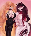 anthro blush breasts chain clothing dress duo female female/female horn multi_breast hierophant_green_(artist) canid canine fox mammal hi_res