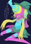 anthro black_hair clothing goo_transformation hair hat headgear headwear male scarf slime solo sparklefur transformation unusual_anatomy winte deltarune undertale_(series) ralsei darkner werewire 2022 absurd_res colorful_theme hi_res