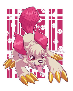 breath claws facial_markings feral floppy_ears fur head_markings markings panting pink_eyes quadruped solo tongue tongue_out white_body white_fur fizzy-dog bandai_namco digimon digimon_(species) labramon hi_res