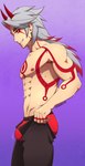 abs areola bulge clothing eyebrows fingers grey_hair hair horn male muscular muscular_humanoid muscular_male nipples not_furry pecs red_clothing red_underwear smile solo underwear catnappe143 asian_mythology east_asian_mythology genshin_impact japanese_mythology mihoyo mythology tight_pants_(meme) arataki_itto demon demon_humanoid horned_humanoid humanoid oni yokai hi_res meme