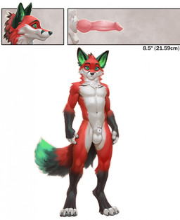 animal_genitalia animal_penis anthro athletic athletic_male balls black_ears black_nose black_sclera canine_genitalia canine_penis countershading digitigrade dipstick_tail erection fully_sheathed fur genitals gloves_(marking) green_eyes green_inner_ear green_tail_tip knot looking_at_viewer male markings measurements nude penis pink_penis red_body red_fur sheath simple_background solo standing tail tail_markings white_background white_body white_countershading dsw7 victor_johansen canid canine fox mammal 2025 colored digital_drawing_(artwork) digital_media_(artwork) hi_res