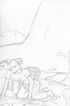 anthro black_and_white bodily_fluids canid canine comic cum cum_covered duo english_text excessive_cum excessive_genital_fluids extreme_size_difference feet female foot_focus fox genital_fluids graphite_(artwork) macro male mammal messy monochrome pencil_(artwork) plantigrade size_difference solo_focus tail text traditional_media_(artwork) unknown_artist