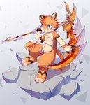 anthro blue_eyes brown_body brown_fur chest_tuft claymore crotch_tuft digitigrade dipstick_fingers facial_markings featureless_crotch fur head_markings holding_object holding_weapon kemono male markings multicolored_body multicolored_fur nipples orange_body orange_fur pupils rock round_pupils solo tuft two_tone_body two_tone_face weapon white_body white_fur white_pupils young young_anthro lio29227541 domestic_cat felid feline felis mammal 2020 hi_res shaded